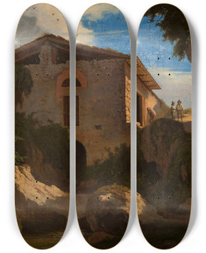 Triptych art skateboard deck of Albert Amett Italian Landscape by Albert Zamett (1821-1877)