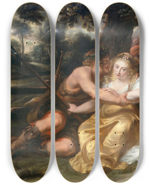 Triptych art skateboard deck of Jan Thomas Shepherd And Shepherdess by Jan Thomas (1617-1678)
