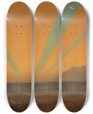 Triptych art skateboard deck of Frederic Edwin Church Landscape With Sunset by Frederic Edwin Church (1826-1900)