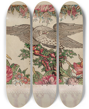 Triptych art skateboard deck of Raymond Manupelli Chintz by Raymond Manupelli