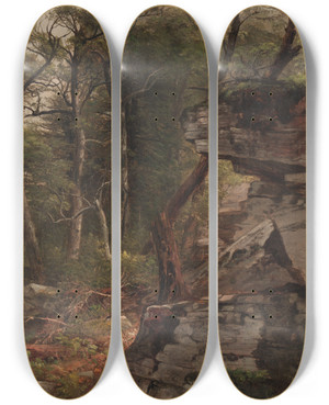 Triptych art skateboard deck of Asher Brown Durand Trees On A Rocky Hillside by Asher Brown Durand (1796-1886)