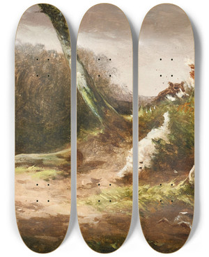 Triptych art skateboard deck of William Shayer Shooting Group by William Shayer (1787-1879)