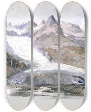 Triptych art skateboard deck of John Singer Sargent Rhne Glacier by John Singer Sargent (1856-1925)