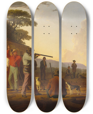 Triptych art skateboard deck of George Caleb Bingham Shooting For The Beef by George Caleb Bingham (1811-1879)