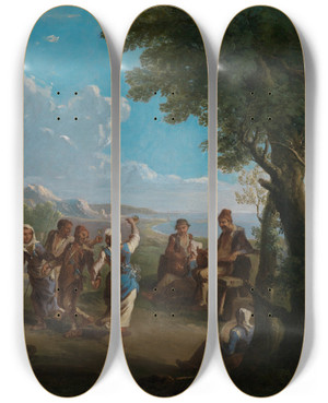Triptych art skateboard deck of Paolo Monaldi Bauerntanz Vor Einer Italienischen Kste by Paolo Monaldi (1710-1779)