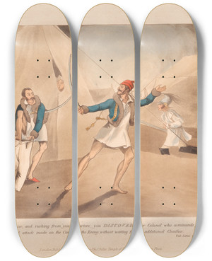 Triptych art skateboard deck of Henry Thomas Alken Military Discoveries_1 by Henry Thomas Alken (1785-1851)