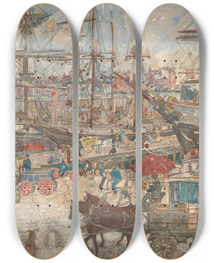 Triptych art skateboard deck of Maurice Prendergast Dockseast Boston by Maurice Prendergast (1858-1924)