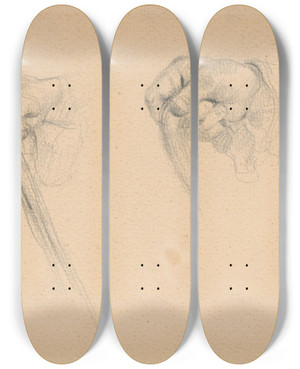 Triptych art skateboard deck of Gustv Mall Hand With A Stick by Gustav Mally (1879-1952)
