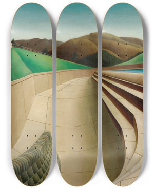 Triptych art skateboard deck of Arnold Wiltz Landscape by Arnold Wiltz (1889-1937)
