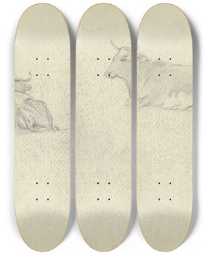Triptych art skateboard deck of Otto Scholderer Resting Cows by Otto Scholderer (1834-1902)