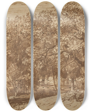 Triptych art skateboard deck of Jan Lievens Deer Park by Jan Lievens (1607-1674)