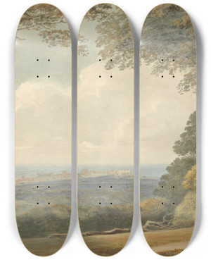 Triptych art skateboard deck of Samuel Davis Distant View Of Windsor Castle by Samuel Davis (1757-1819)