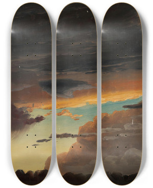 Triptych art skateboard deck of Knud Baade Cloud Study_5 by Knud Baade (1808-1879)