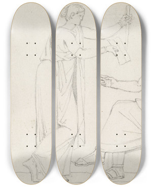 Triptych art skateboard deck of Jacques Louis David Socrates And Diotime by Jacques Louis David (1748-1825)