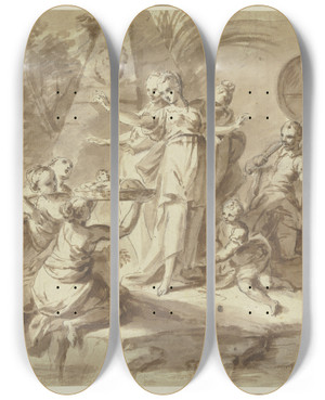 Triptych art skateboard deck of Sebastiano Ricci Architectural Study by Sebastiano Ricci (1659-1734)