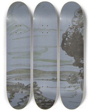 Triptych art skateboard deck of Fried Stern Landscape_2 by Fried Stern (1875-1944)
