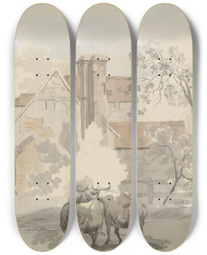 Triptych art skateboard deck of Thomas Theodosius Forrest Untitled by Thomas Theodosius Forrest (1728-1784)