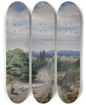 Triptych art skateboard deck of Elijah Walton Bromsgrove Lickey From The Birmingham Road by Elijah Walton (1832-1880)