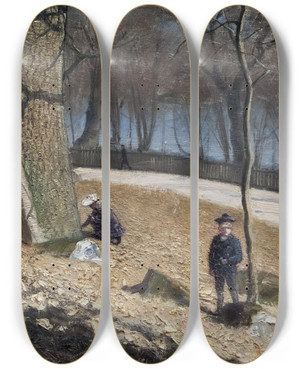 Triptych art skateboard deck of Eugne Jansson Hepatica by Eugene Jansson (1862-1915)