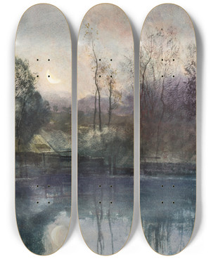 Triptych art skateboard deck of Johan Ericson Moonlight by Johan Ericson (1849-1925)