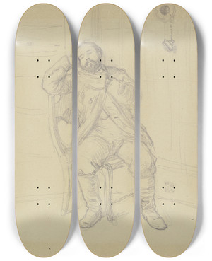 Triptych art skateboard deck of Wilhelm Amandus Beer Auf Einem Stuhl Sitzender Schlafender Russe by Wilhelm Amandus Beer (1837-1907)