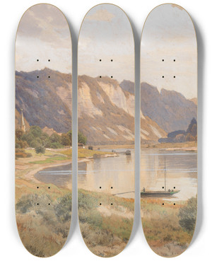 Triptych art skateboard deck of Adolf Noether Stadt Wehlen An Der Elbe Schsische Schweiz by Adolf Noether (1855-1943)