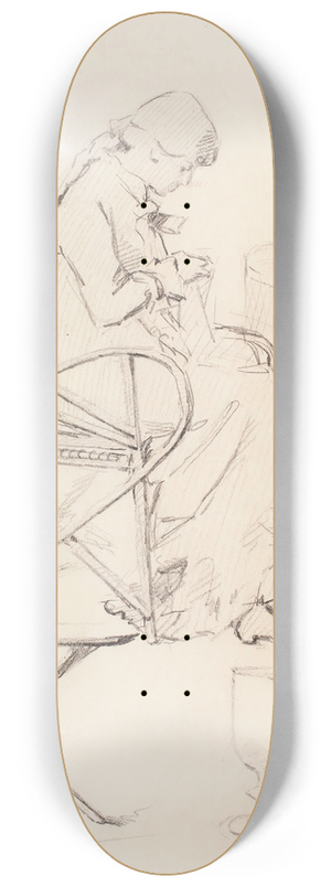 Helene Schjerfbeck - Luonnoksia, ompeleva tytt, pyt, viinilasi, nainen selin 8.25 inch art skate deck