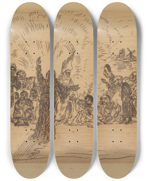 Triptych art skateboard deck of James Ensor Christus Bij De Bedelaars by James Ensor (1860-1949)