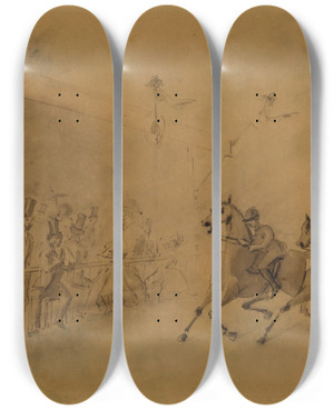Triptych art skateboard deck of Constantin Guys The Races by Constantin Guys (1805-1892)