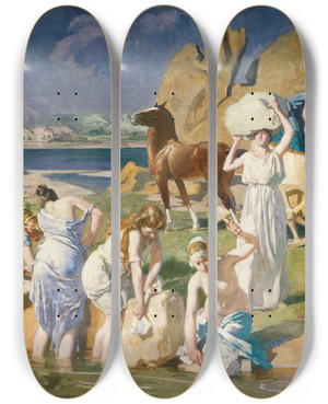 Triptych art skateboard deck of Lucien Simon Nausicaa by Lucien Simon (1861-1945)