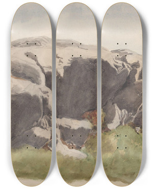 Triptych art skateboard deck of Hans Gude Klippe by Hans Gude (1825-1903)
