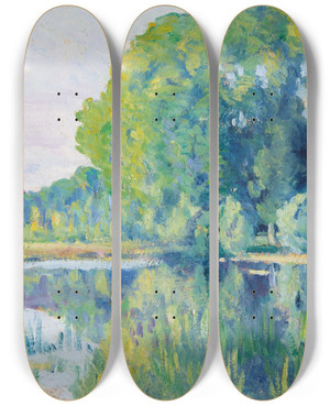Triptych art skateboard deck of Maximilien Luce Moulineux Letang by Maximilien Luce (1858-1941)