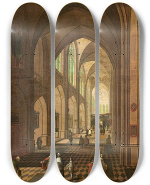 Triptych art skateboard deck of Pieter Neeffs The Elder Church Interior by Pieter Neeffs The Elder (1620-1675)
