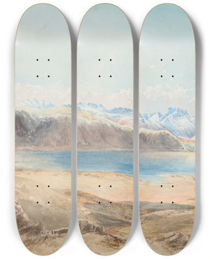 Triptych art skateboard deck of Nicholas Chevalier Tekapo Lake by Nicholas Chevalier (1828-1902)