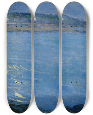 Triptych art skateboard deck of Max Kurzweil Blaue Meereslandschaft Im Mondschein by Max Kurzweil (1867-1916)