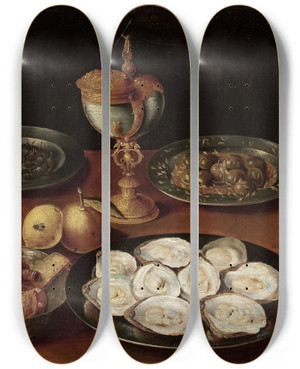 Triptych art skateboard deck of Osias Beert The Elder Tableware by Osias Beert The Elder (1580-1624)