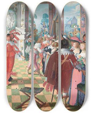 Triptych art skateboard deck of Friedrich Brentel The Ball by Friedrich Brentel (1580-1651)