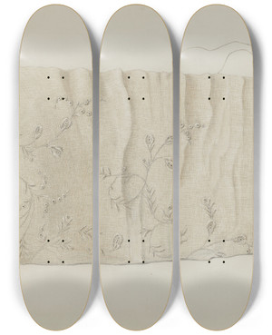 Triptych art skateboard deck of Frank Nelson Embroidered Sleeve by Frank Nelson