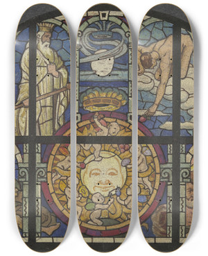 Triptych art skateboard deck of Wilhelm Ss The Sun by Wilhelm Sus (1861-1933)