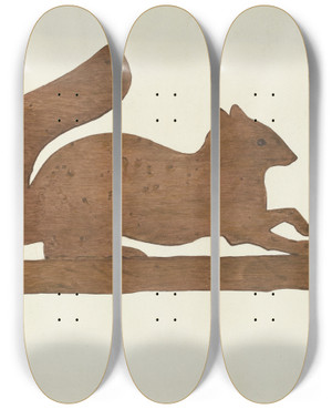 Triptych art skateboard deck of Mildred E Bent Squirrel Weather Vane by Mildred E Bent