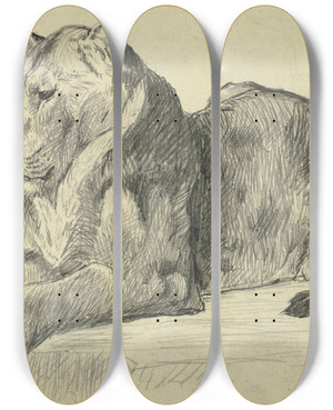 Triptych art skateboard deck of Sir Edwin Henry Landseer Lioness by Sir Edwin Henry Landseer (1802-1873)