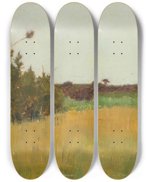 Triptych art skateboard deck of William Padgett A Meadow by William Padgett (1851-1904)