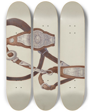 Triptych art skateboard deck of Hal Blakeley Headstall by Hal Blakeley