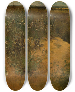 Triptych art skateboard deck of Curt Agthe Landscape With Thistles_2 by Curt Agthe (1862-1943)