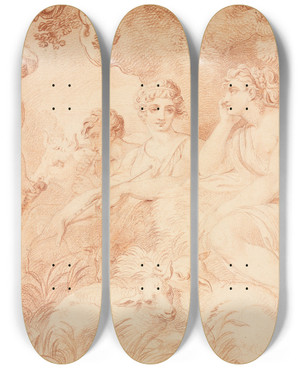 Triptych art skateboard deck of Conrad Martin Metz Shepherds And Shepherdesses by Conrad Martin Metz (1749-1827)