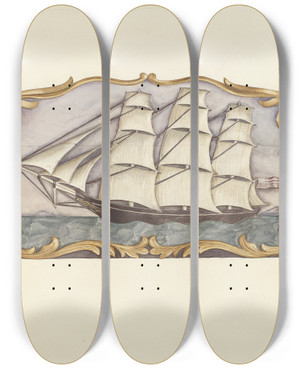 Triptych art skateboard deck of Dorothy Hay Jensen Ship Carvers Sign by Dorothy Hay Jensen