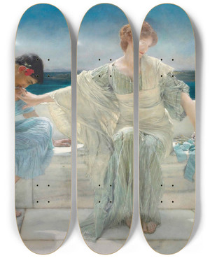 Triptych art skateboard deck of Lawrence Almatadema Ask Me No More by Lawrence Alma-Tadema (1836-1912)