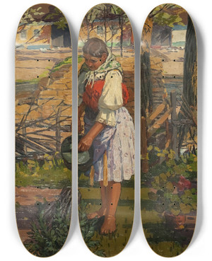 Triptych art skateboard deck of Antos Frolka Young Gardener by Antos Frolka (1877-1935)