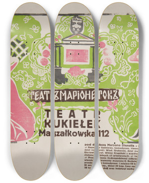 Triptych art skateboard deck of Stanisaw Dbicki Teatr Kukieek by Stanislaw Debicki (1866-1924)