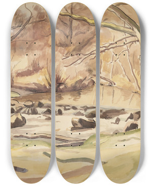 Triptych art skateboard deck of Frederick Porter Autumn Stream by Frederick Porter (1883-1944)